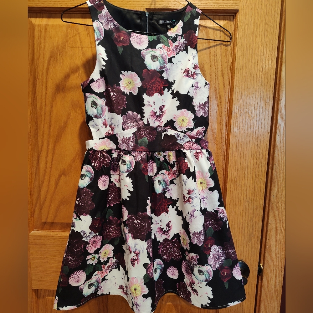 Miss Behave Floral Sleeveless A Line Dress, Girls Large